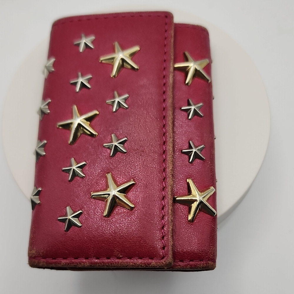 Jimmy Choo Gold, Silver Star-Studded Red Leather Wallet‎ -1 Key Holder, 1 Loose